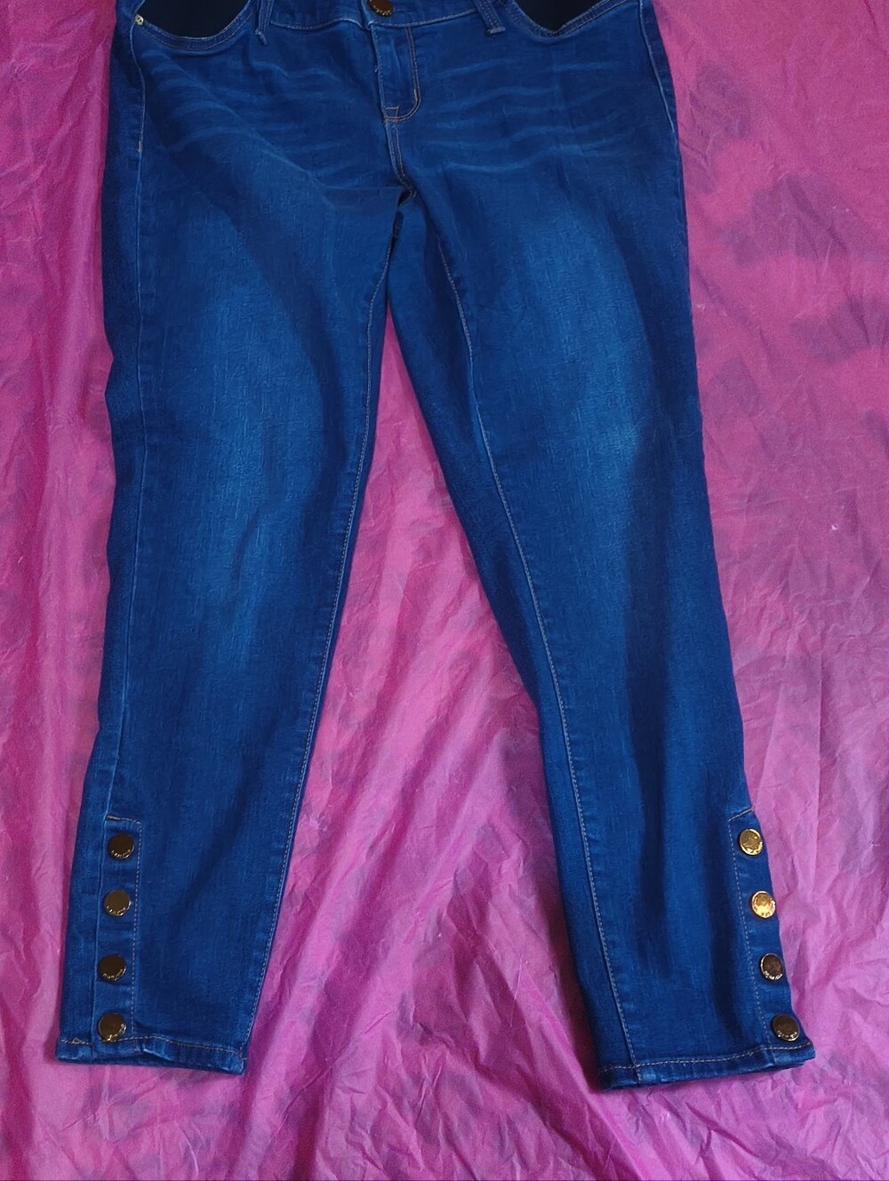 Seven7 Maternity Dark Blue Straight Leg Jeans with Side Button Detail Sz 12 - Picture 5 of 5